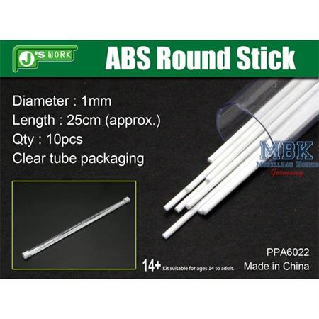 ABS Round Stick Ø 1mm,  25 cm Länge Rundprofil 10x