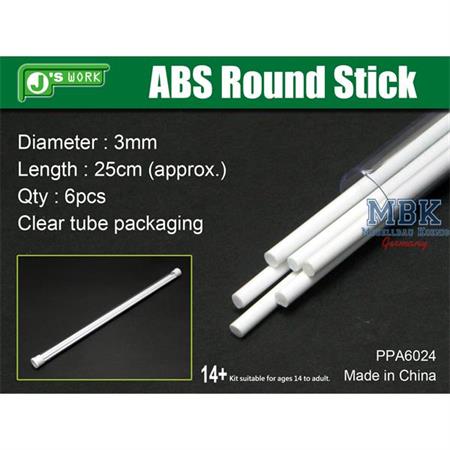 ABS Round Stick Ø 3mm,  25 cm Länge Rundprofil 6x