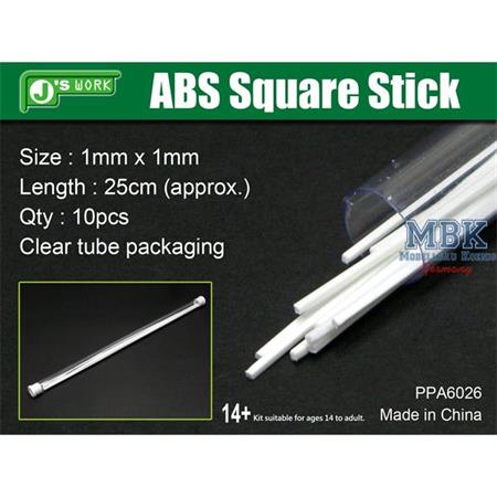 ABS Square Stick 1x1mm, 25 cm Länge Vierkantprofil