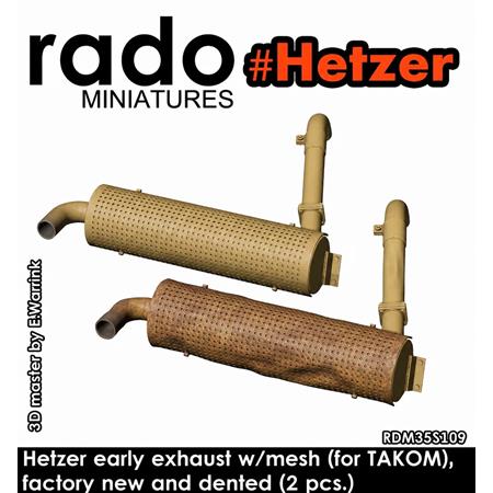Hetzer initial muffler - dented and new (Takom)