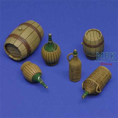 Wicker Bottles and small barrels (1:16)