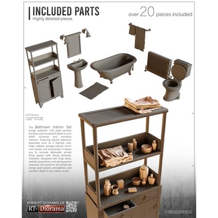 3D Resin Print: Bathroom Interior Set (1940’s)
