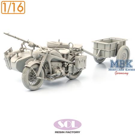 Zündapp KS750 motorcycle & Sidecar+Anhänger (1:16)
