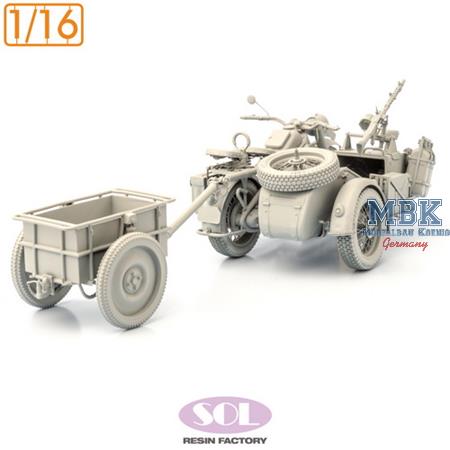 Zündapp KS750 motorcycle & Sidecar+Anhänger (1:16)