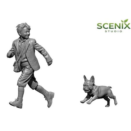 French Child & Puppy (Child & French Bulldog)
