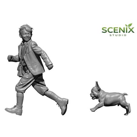 French Child & Puppy (Child & French Bulldog)