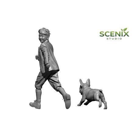 French Child & Puppy (Child & French Bulldog)