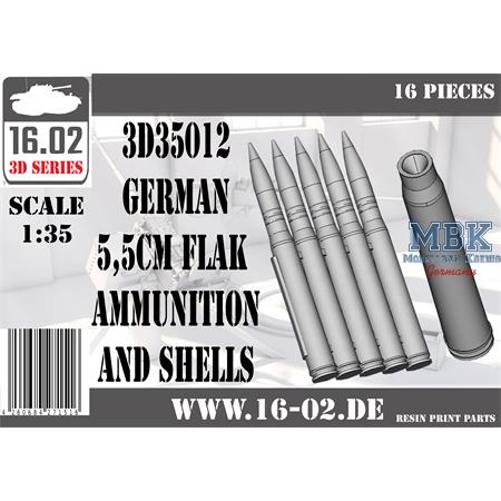 German 5,5cm Flak ammunition and shells