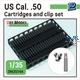 US Cal. .50 Cartridges and clip set